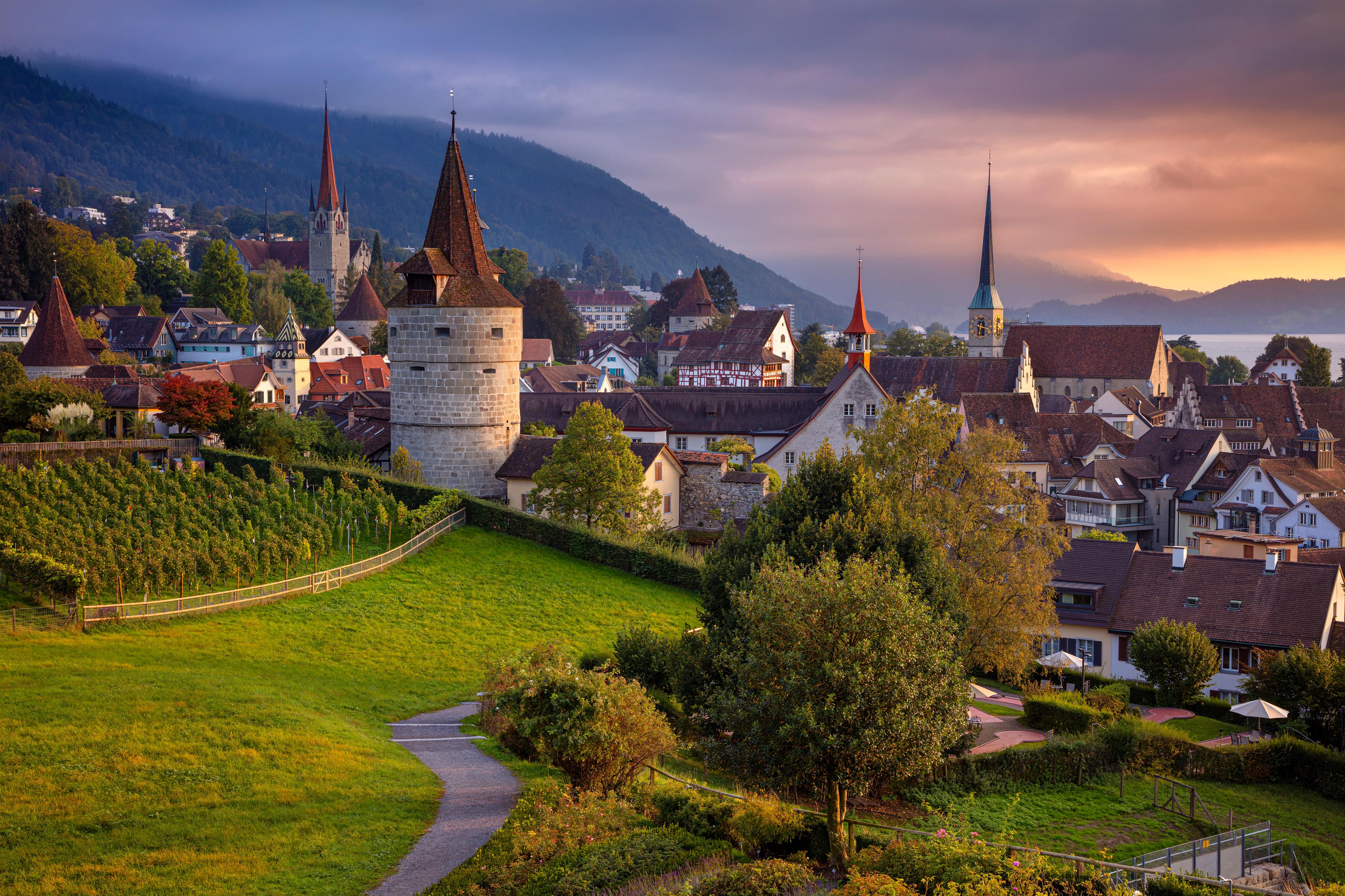 Zug, Switzerland at sunset